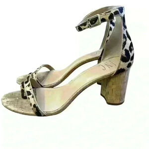 INC leopard, print heels sandals cork heel open toe sz 8.5